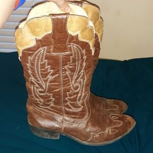 Brown and Tan Heeled Boots